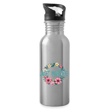 Just Married - Zur Hochzeit - Trinkflasche mit integriertem Trinkhalm - Lightsilver - Rechts
