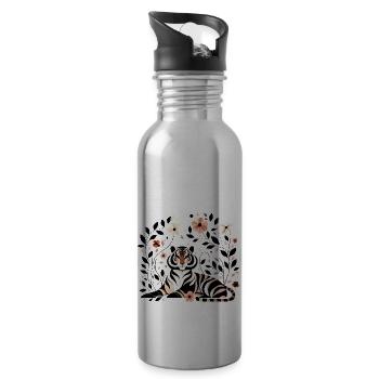 Floraler Tiger - Trinkflasche mit integriertem Trinkhalm - Lightsilver - Rechts
