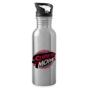 Super Mom Gift Mom Mother's Day Birthday - Water bottle with straw - silver - Right