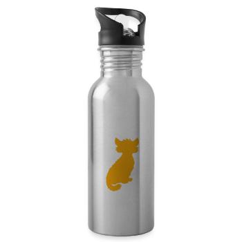 Chat Pouls Cœur Sommeil Fréquence Contour Contour Ligne - Gourde avec paille intégrée - argent clair - Droite