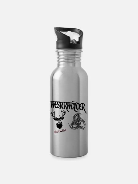 Westerwälder Rotwild - Trinkflasche mit integriertem Trinkhalm - Lightsilver