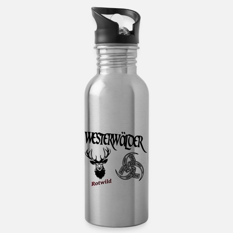 Westerwälder Rotwild - Trinkflasche mit integriertem Trinkhalm - Lightsilver