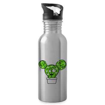 Kaktus Kakteen Gesicht Stachelig Lustig Grimasse - Trinkflasche mit integriertem Trinkhalm - Lightsilver - Rechts