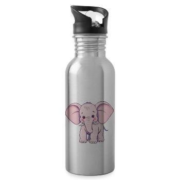 Playful Pink Elephant with Blue Tail - Water bottle with straw - silver - Right