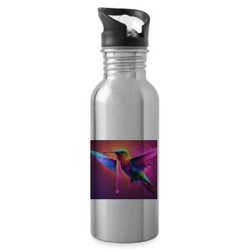Vibrant Hummingbird in Flight - Water bottle with straw - silver - Right
