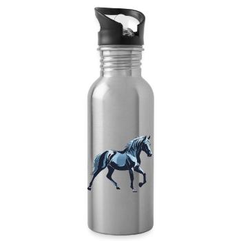 Blue Horse - Animal Design - Water bottle with straw - silver - Right