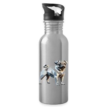 Pug - Pet Design - Water bottle with straw - silver - Right