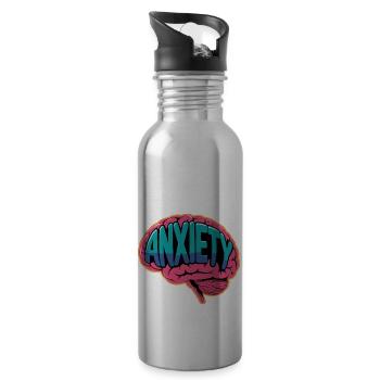 Anxiety - Brain Mental Health Logo - Water bottle with straw - silver - Right
