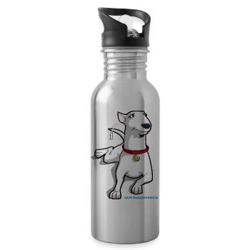 Bull Terrier Cartoon Dog - Water bottle with straw - silver - Right