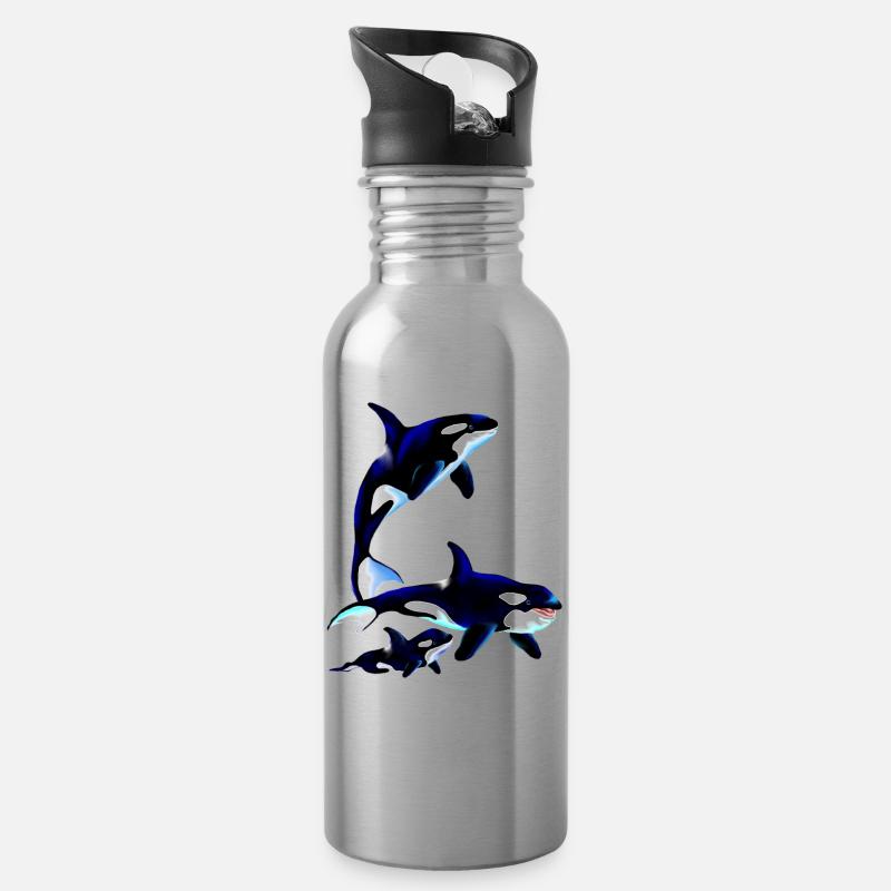 Killer Whale Family - Trinkflasche mit integriertem Trinkhalm - Lightsilver