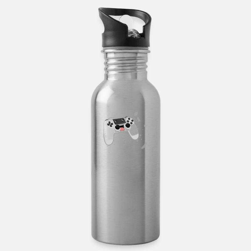 Crazy Controller - Trinkflasche mit integriertem Trinkhalm - Lightsilver