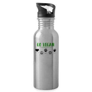 GO VEGAN - Water bottle with straw - silver - Right