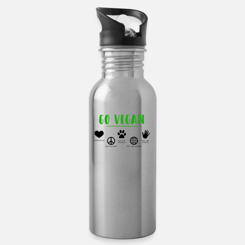 GO VEGAN - Water bottle with straw - silver