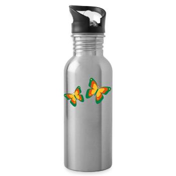 Schmetterlinge Falter Insekten Frühling Sommer - Trinkflasche mit integriertem Trinkhalm - Lightsilver - Rechts