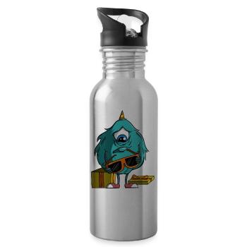 Monster mit Brille - falsches Geschenk - Trinkflasche mit integriertem Trinkhalm - Lightsilver - Rechts
