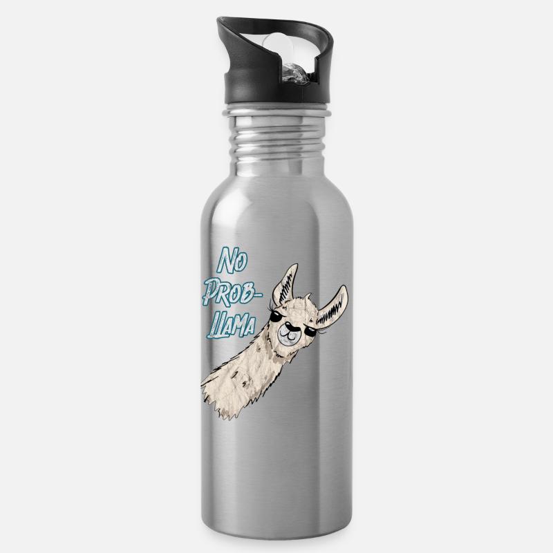 No Prob LLama blau Vintage - Trinkflasche mit integriertem Trinkhalm - Lightsilver