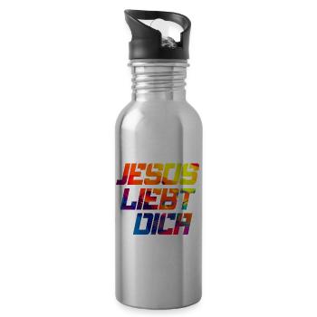 Jesus loves you - Water bottle with straw - silver - Right