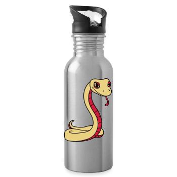 snake face head gecko lizard real reptile - Water bottle with straw - silver - Right