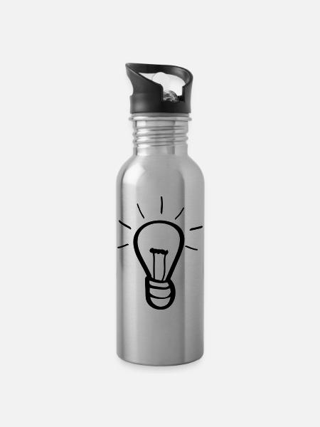 Light bulb idea - Water bottle with straw - silver
