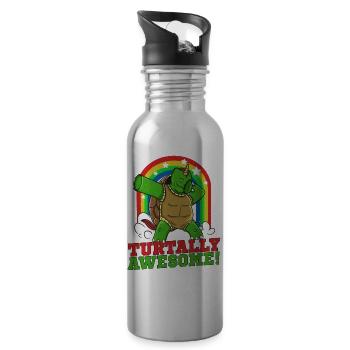 Dabbing Turtle TURTALLY AWESOME Funny Sea Turtle - Water bottle with straw - silver - Right