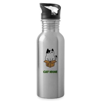 Cat Mom - Water bottle with straw - silver - Right