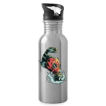 Fish with gas mask | Fish with gas mask - Water bottle with straw - silver - Right