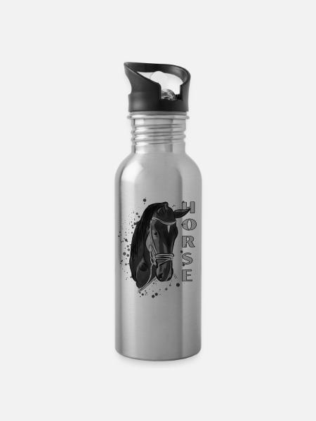 Cheval - cheval - Gourde avec paille intégrée - argent clair