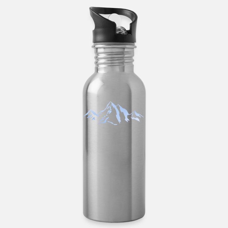Berge, Wandern - Trinkflasche mit integriertem Trinkhalm - Lightsilver