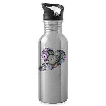Hearts of watches - Water bottle with straw - silver - Right