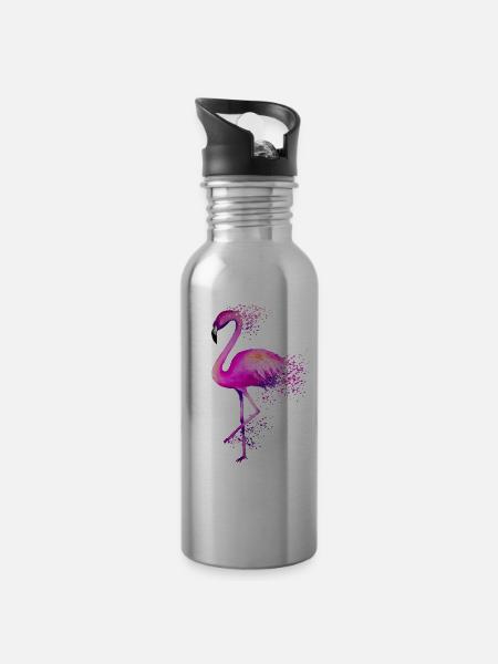 Flamingo Vogel rosa colorful bird bunt Geschenk - Trinkflasche mit integriertem Trinkhalm - Lightsilver