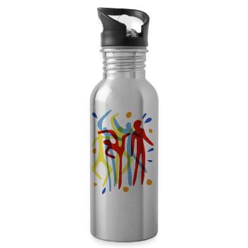 happy humans cheerful people colorful - Water bottle with straw - silver - Right