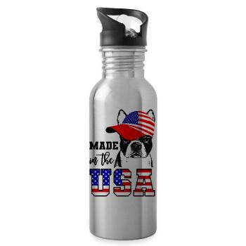 Boston Terrier Made In Usa - Water bottle with straw - silver - Right
