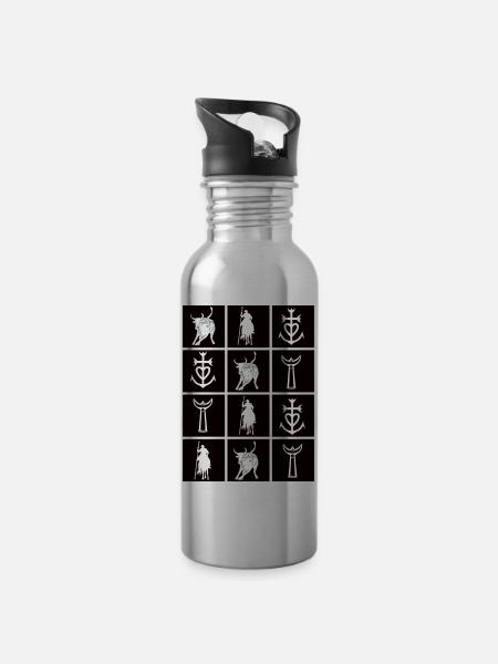 damier Camargue gardian taureau croix trident - Gourde avec paille intégrée - argent clair