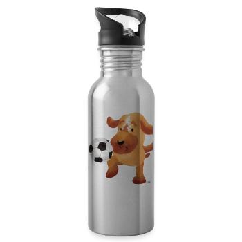 Dog soccer sport gift kid funny fun gate - Water bottle with straw - silver - Right