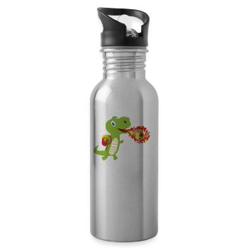 Schuldino bei der Einschulung - Trinkflasche mit integriertem Trinkhalm - Lightsilver - Rechts