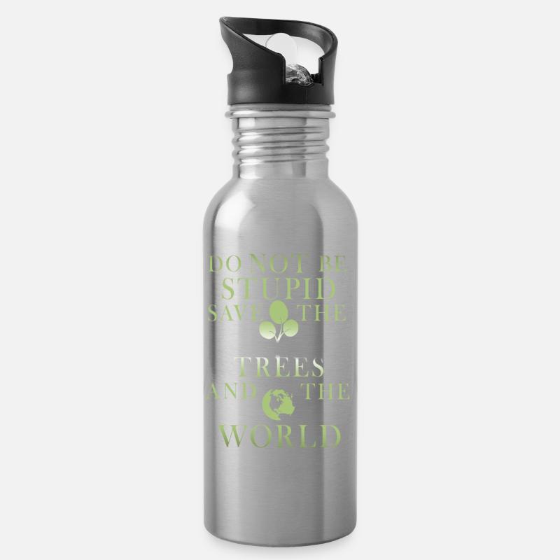 Rette die Baeume und die Welt - Trinkflasche mit integriertem Trinkhalm - Lightsilver