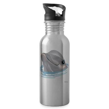 Delfin Meer Tier Wasser Delphin Kinder Geschenk - Trinkflasche mit integriertem Trinkhalm - Lightsilver - Rechts