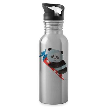 Pandabär Panda Bär Schultüte Einschulung Geschenk - Trinkflasche mit integriertem Trinkhalm - Lightsilver - Rechts