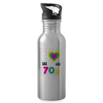 I Love the 70s retro theme party seventies 70s - Water bottle with straw - silver - Right