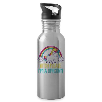 Licorne Drôle Dire Cadeau - Gourde avec paille intégrée - argent clair - Droite