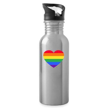 Regenbogen, LGBT, Rainbow, Gay Pride, Love, Herz - Trinkflasche mit integriertem Trinkhalm - Lightsilver - Rechts