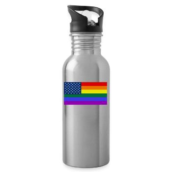 Regenbogen, LGBT, Gay Pride, US LGBT Flag - Water bottle with straw - silver - Right