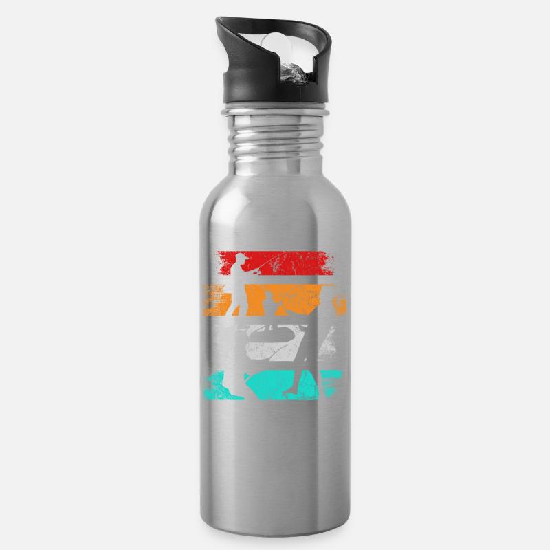 Retro Angeln - Trinkflasche mit integriertem Trinkhalm - Lightsilver