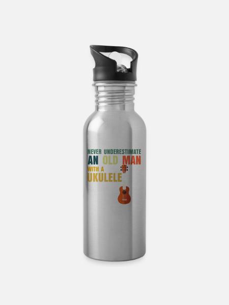 Ukulele daddy grandpa - Water bottle with straw - silver