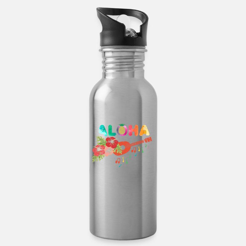 Ukulele Aloha Gitarre Hawaii Blumen Geschenk - Trinkflasche mit integriertem Trinkhalm - Lightsilver