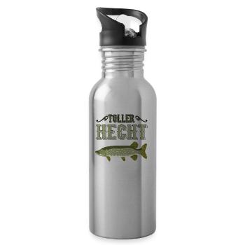 Great Pike Angler Fishing Fishing Sayings Gift - Water bottle with straw - silver - Right