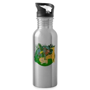 Funny cartoon jungle animals - Water bottle with straw - silver - Right