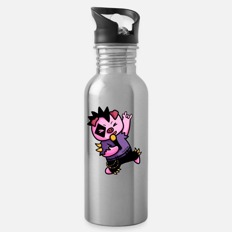 Schwein Heavy Metal Musik Mikrofon Kinder Geschenk - Trinkflasche mit integriertem Trinkhalm - Lightsilver