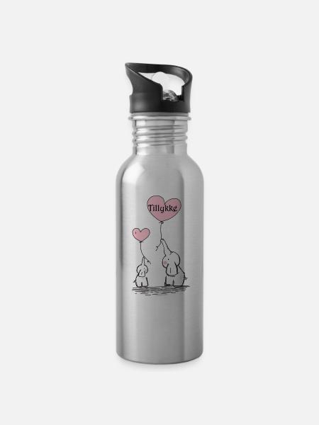 Éléphants avec des félicitations de ballon - Gourde avec paille intégrée - argent clair