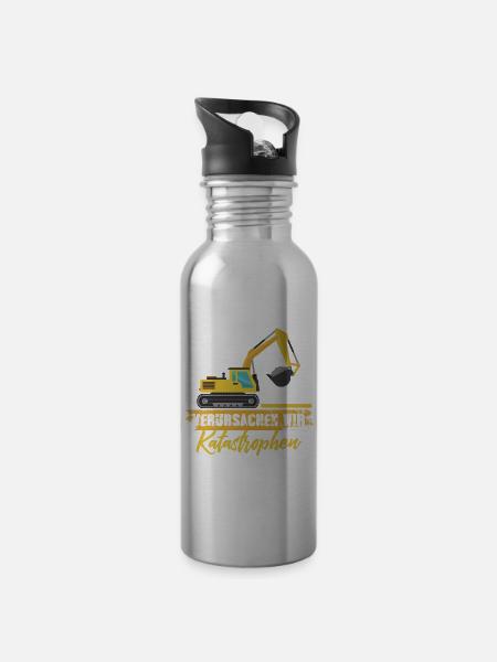 Bagger Graben - Trinkflasche mit integriertem Trinkhalm - Lightsilver